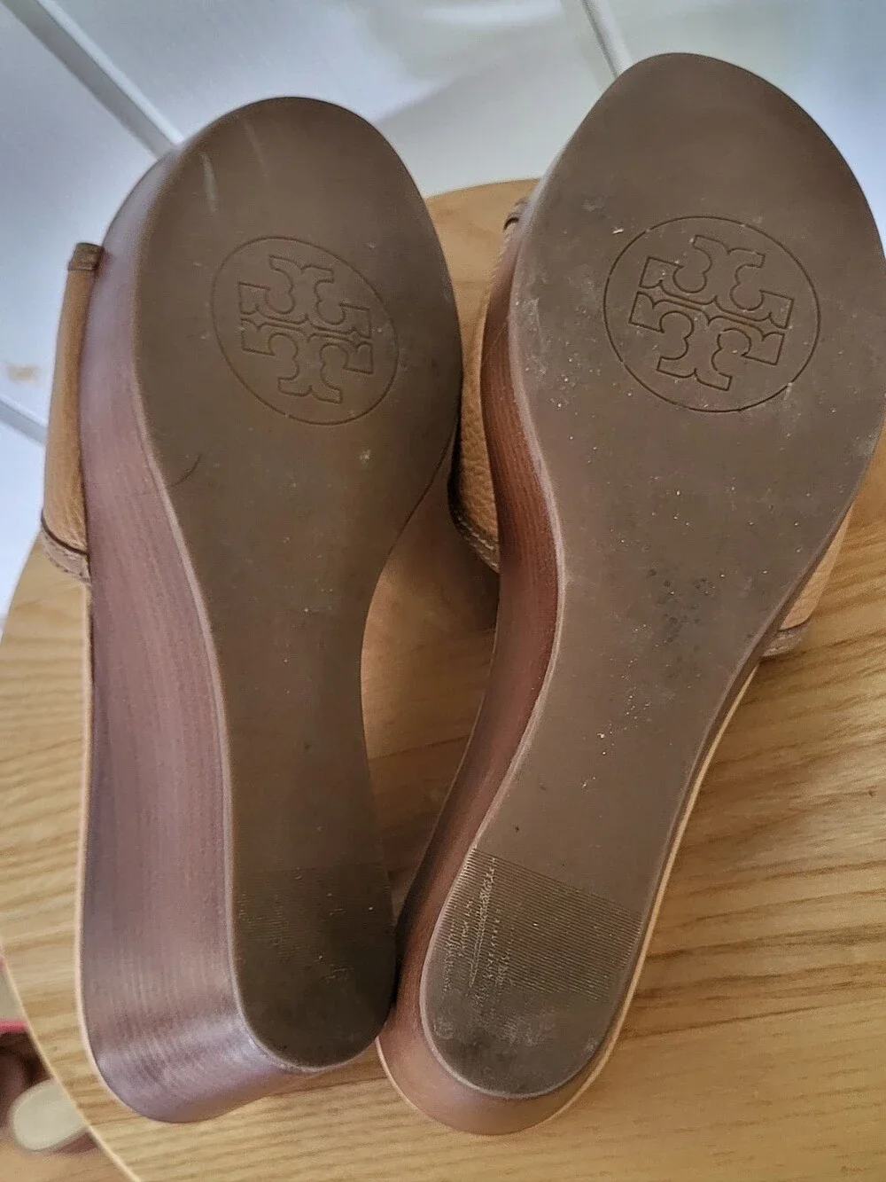 Tory Burch Tan Leather Platform Wedge Sandals